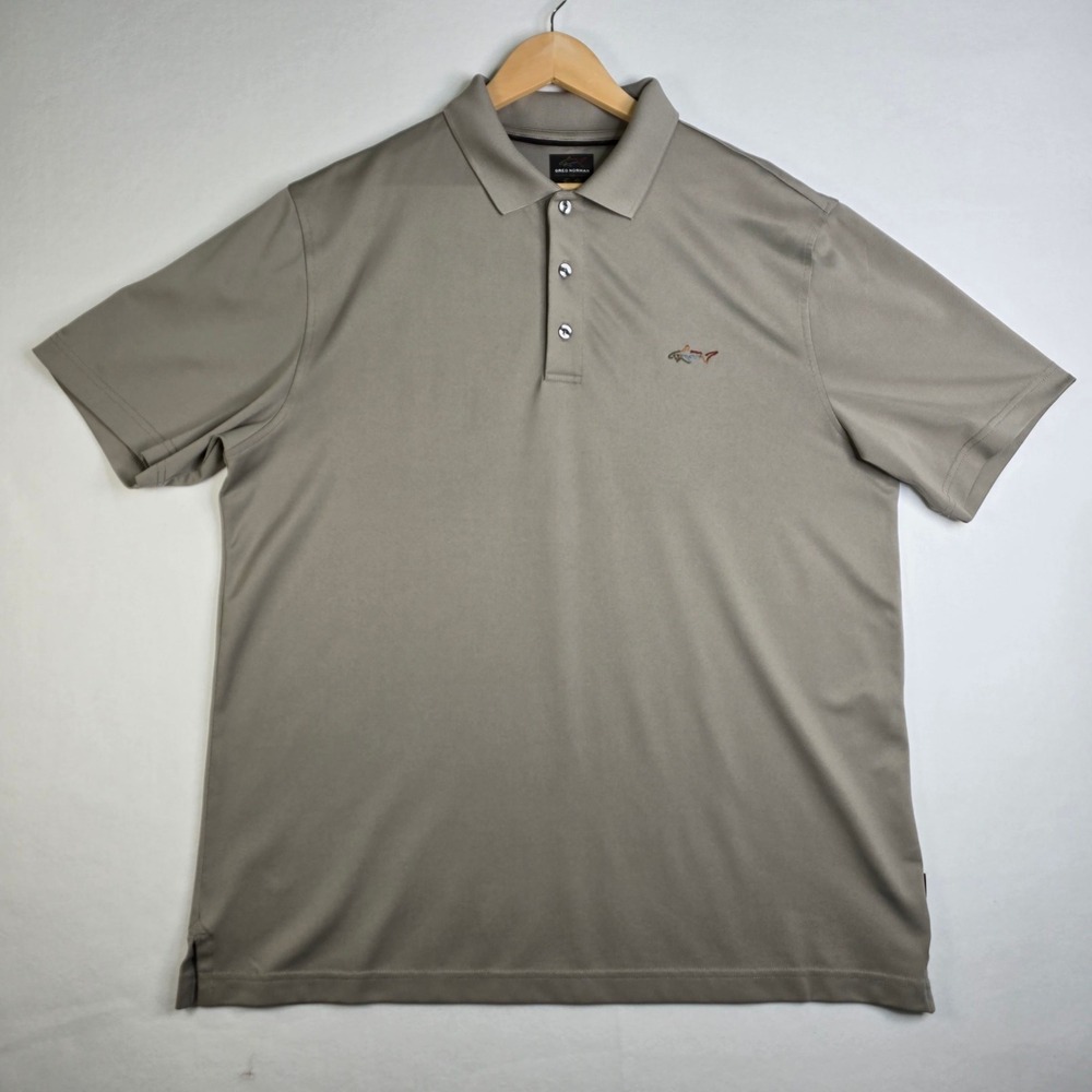 Greg Norman Tasso Elba Five Iron Polo Shirt Mens Large Gray Play Dry Golf Shark